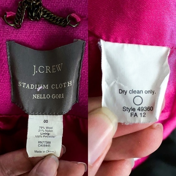 J. Crew Coat Majesty Stadium Cloth Wool Short Double-Breasted Fuchsia 00 GUC - Picture 4 of 8